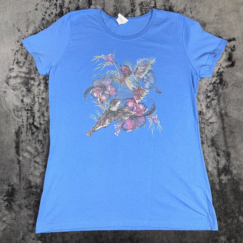 Vintage‎ Hummingbird T-Shirt Women's Size XL Blue Fruit of the Loom tag